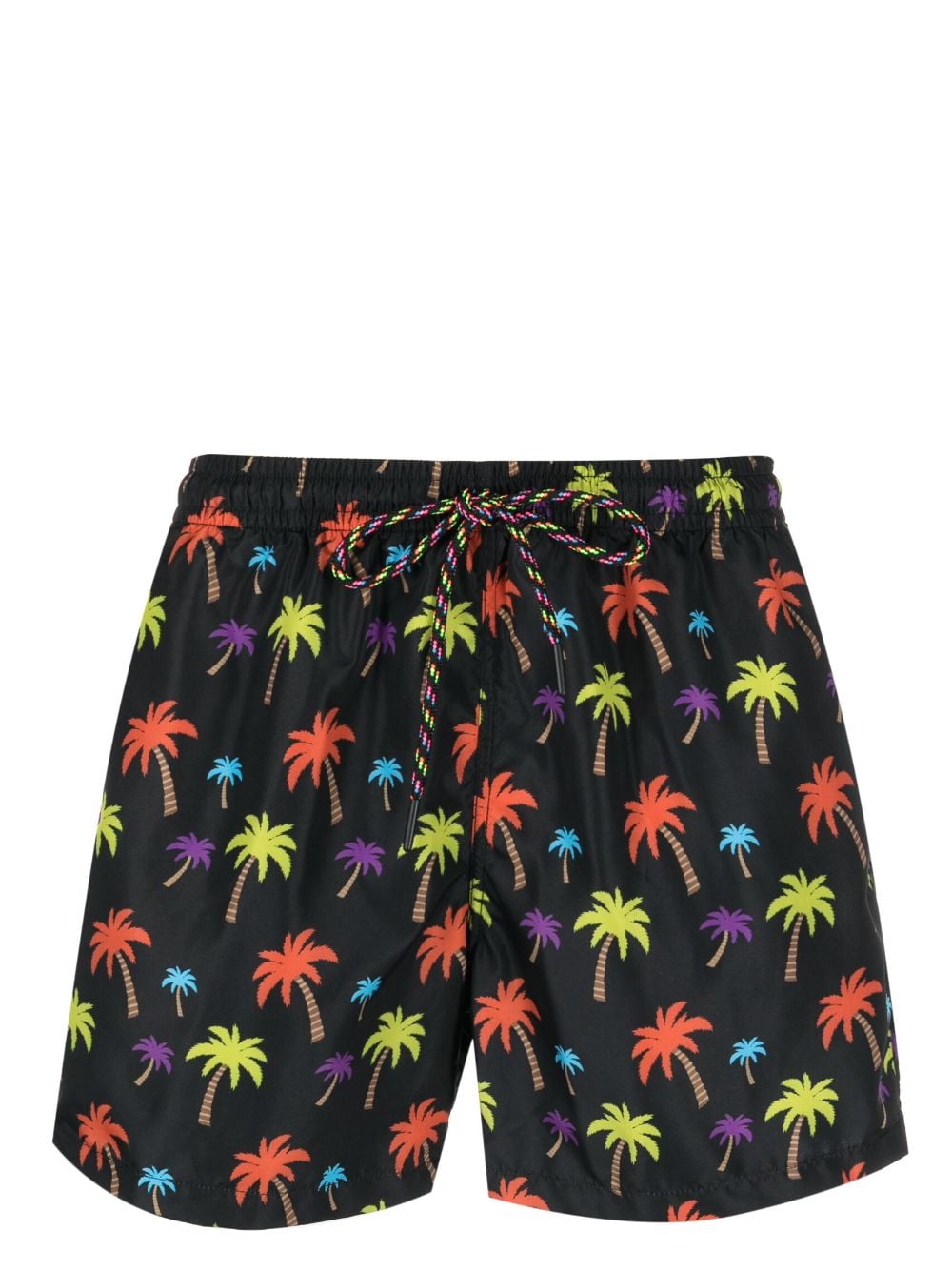 Nos Beachwear Palm-tree Print Swim Shorts In Black | ModeSens