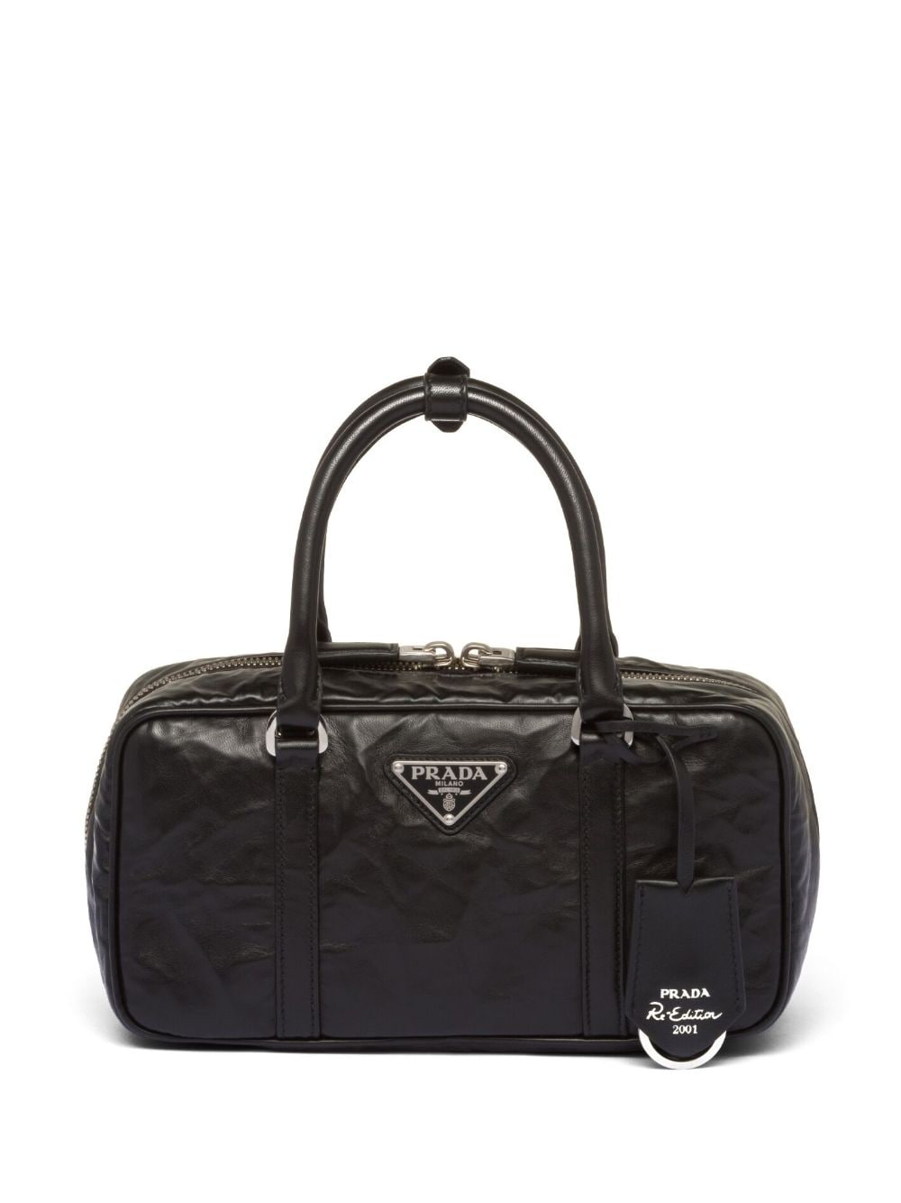 PRADA Triangle logo Nylon Mini Boston bag Handbag Black Vintage