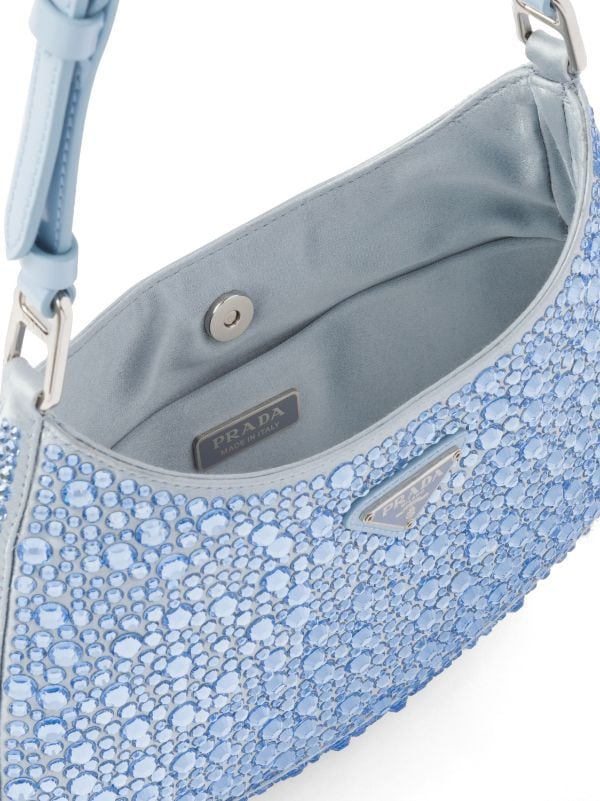Prada Cleo Satin Bag with Crystals, Women, Light Blue