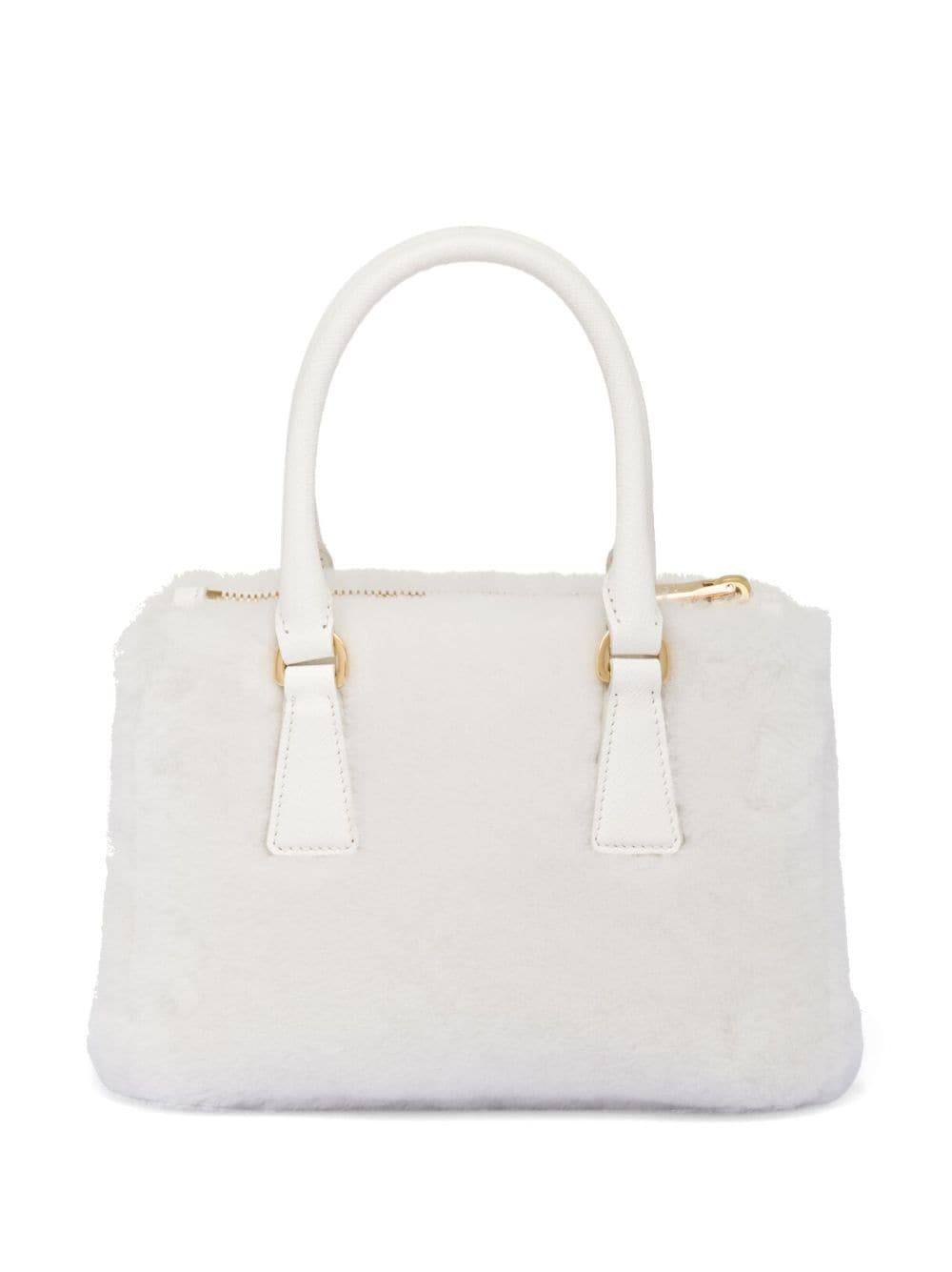 Shop Prada Galleria Shearling Mini Bag In White