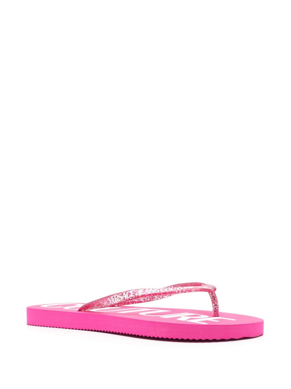 Shop Versace Jeans Couture Logo-print Glitter Flip Flops In Pink