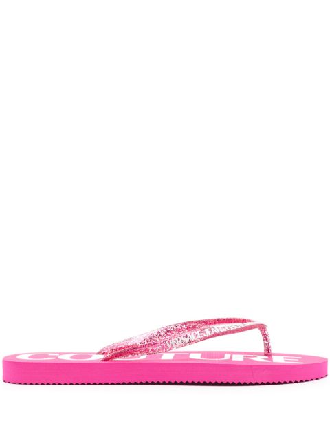 Versace Jeans Couture logo-print glitter flip flops