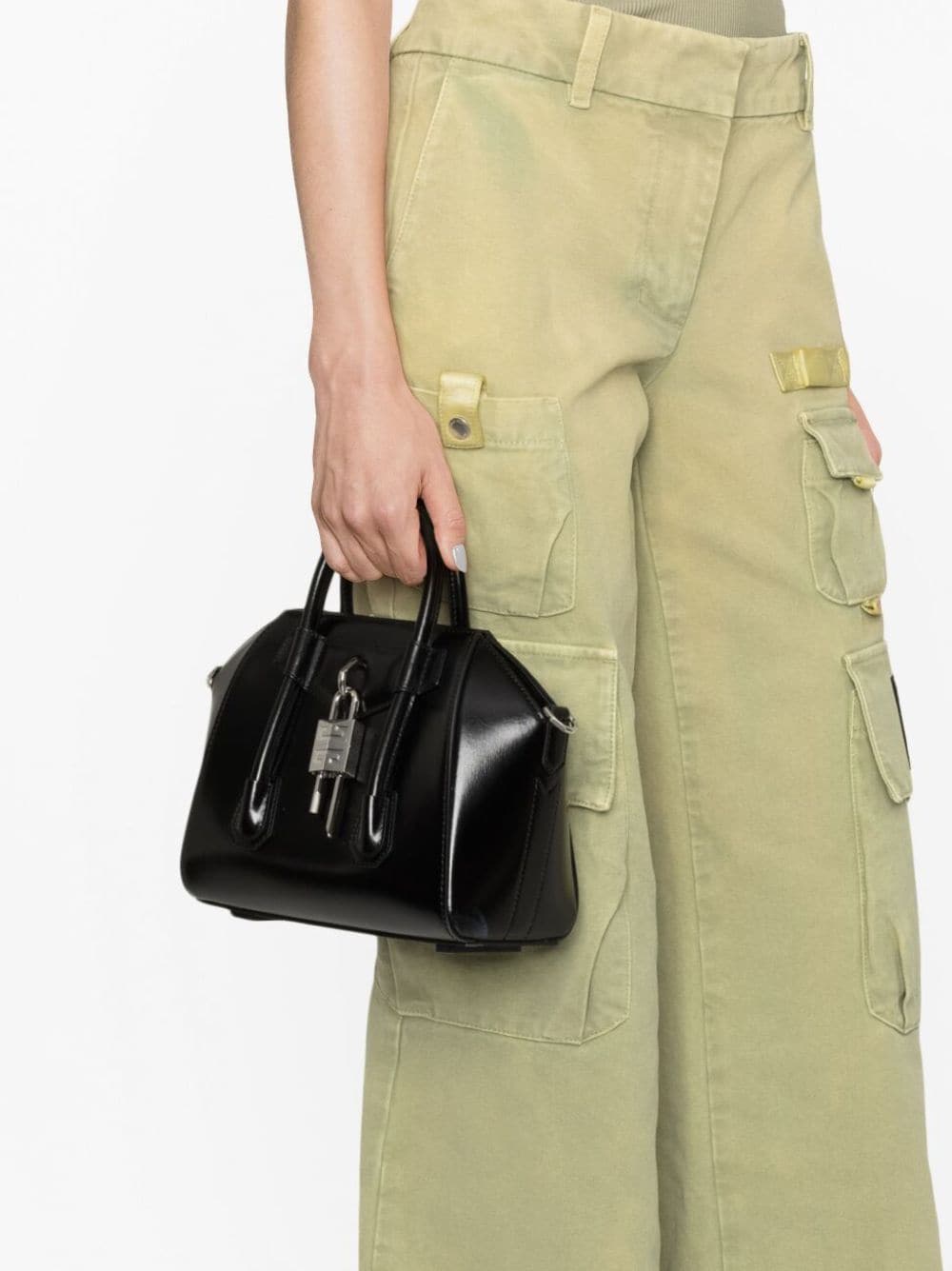 Shop Givenchy Antigona Lock Leather Bag In Black