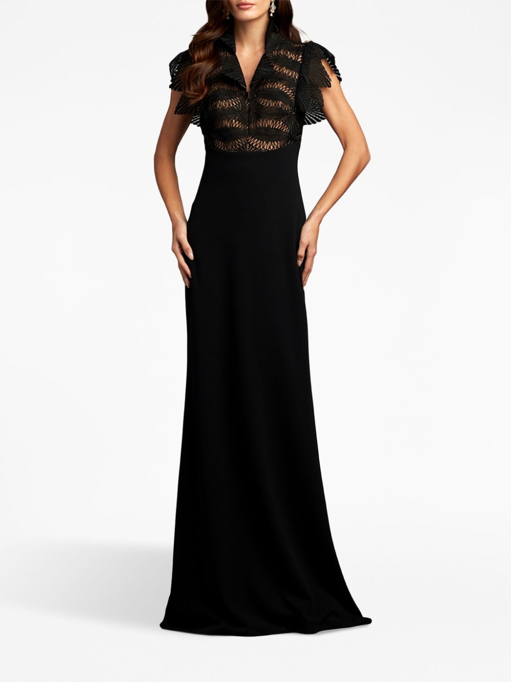 Tadashi Shoji Lita Crochet Lace Gown In Black/nude | ModeSens