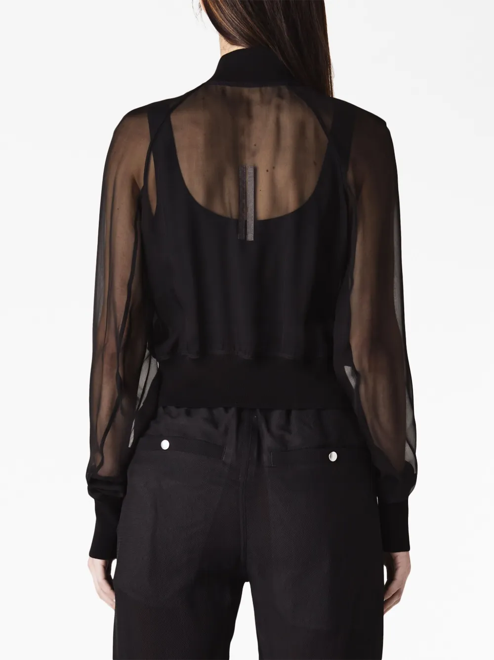 Rick Owens Cropped Silk-chiffon Bomber Jacket In Black