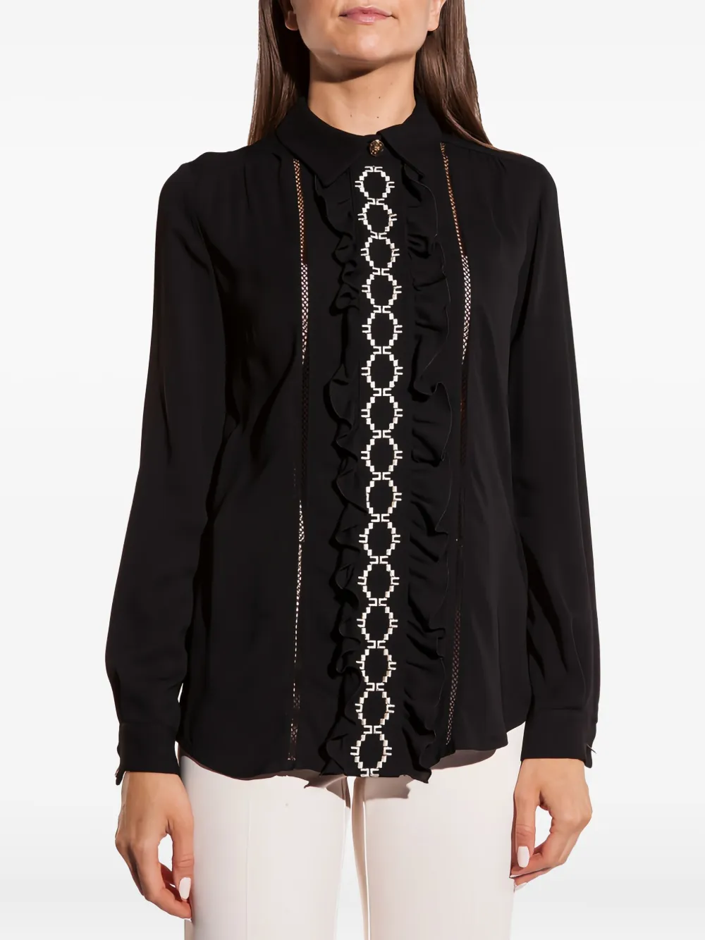Elisabetta Franchi ruffled embroidered blouse | Black | Image 1