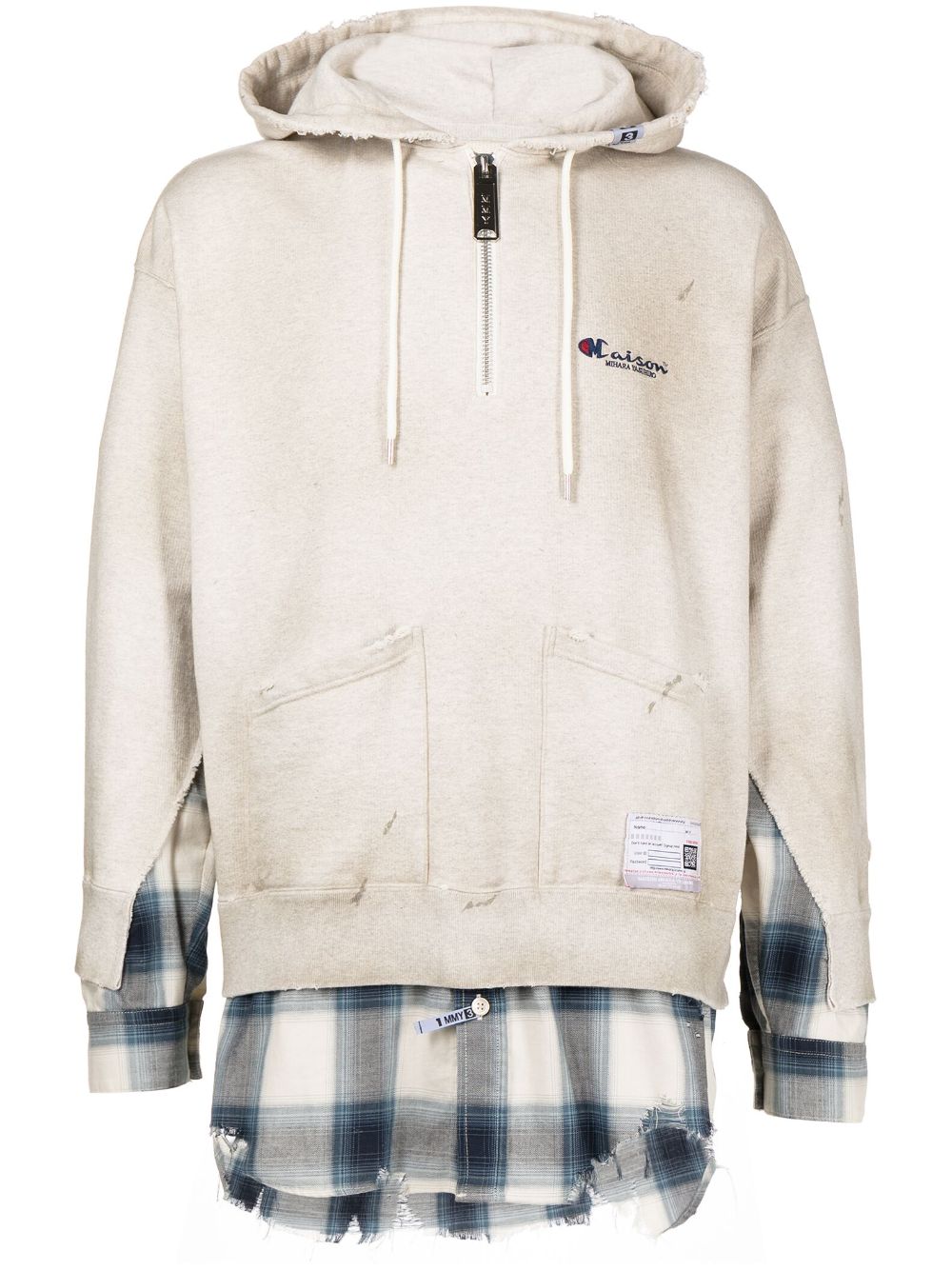 Maison Mihara Yasuhiro ripped-detailing shirt-overlay hoodie