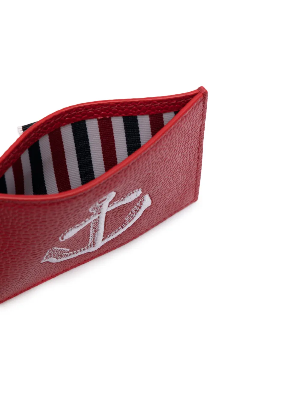 Shop Thom Browne Anchor-embroidered Leather Cardholder In Red