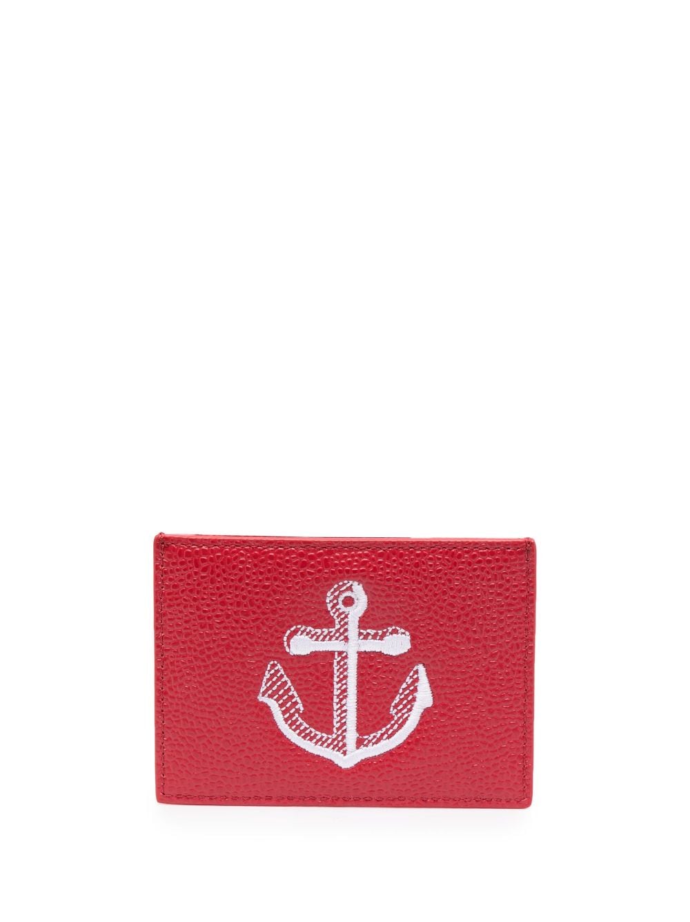 Shop Thom Browne Anchor-embroidered Leather Cardholder In Red