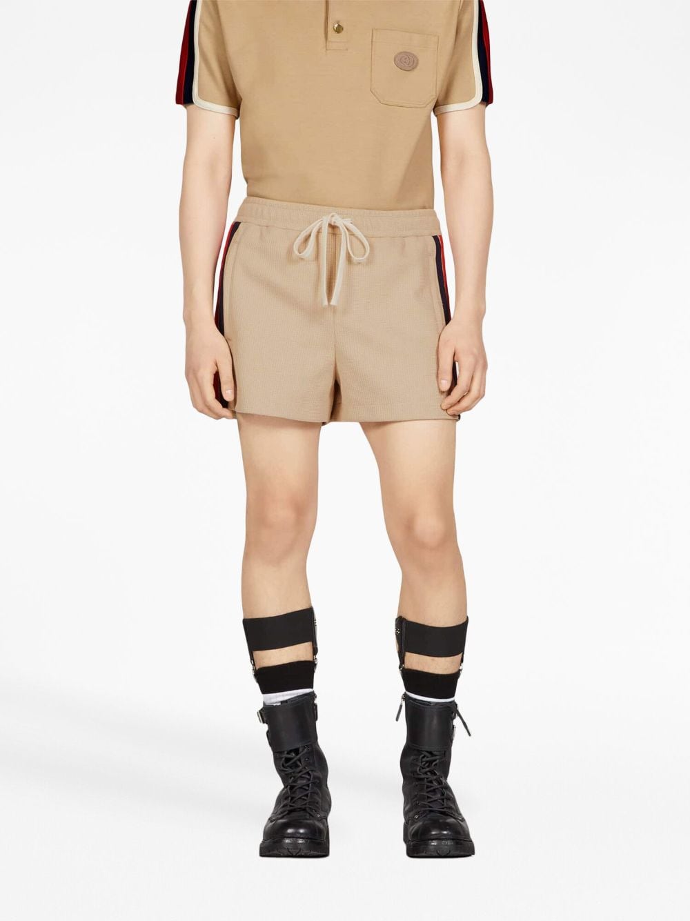 Shop Gucci Jersey Stripe-detail Shorts In Neutrals