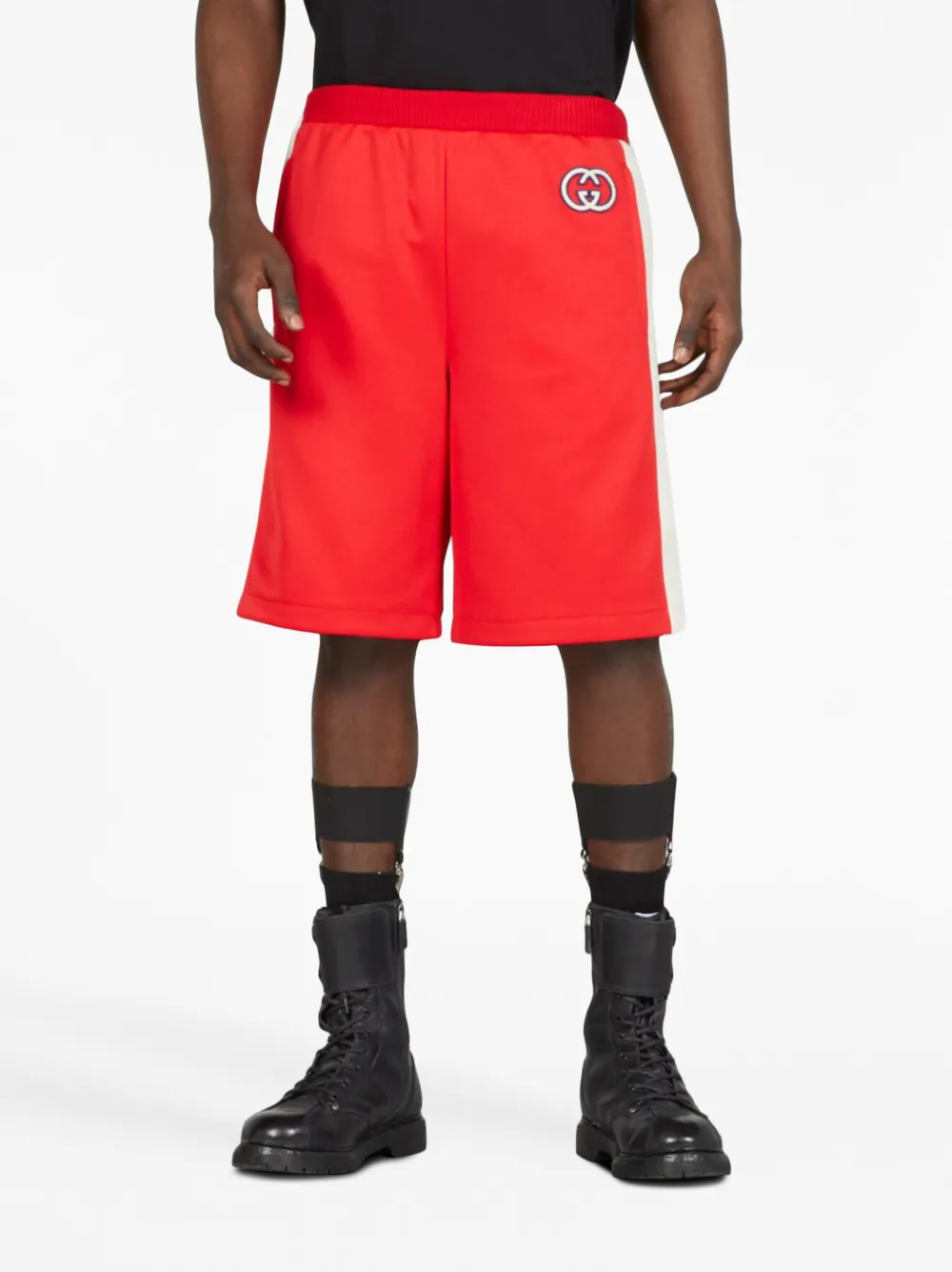 Gucci Gg Logo Colour-block Shorts In Red | ModeSens