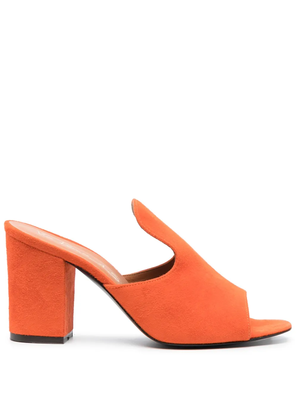 Via Roma 15 Block-heel 85mm Suede Mules In Orange