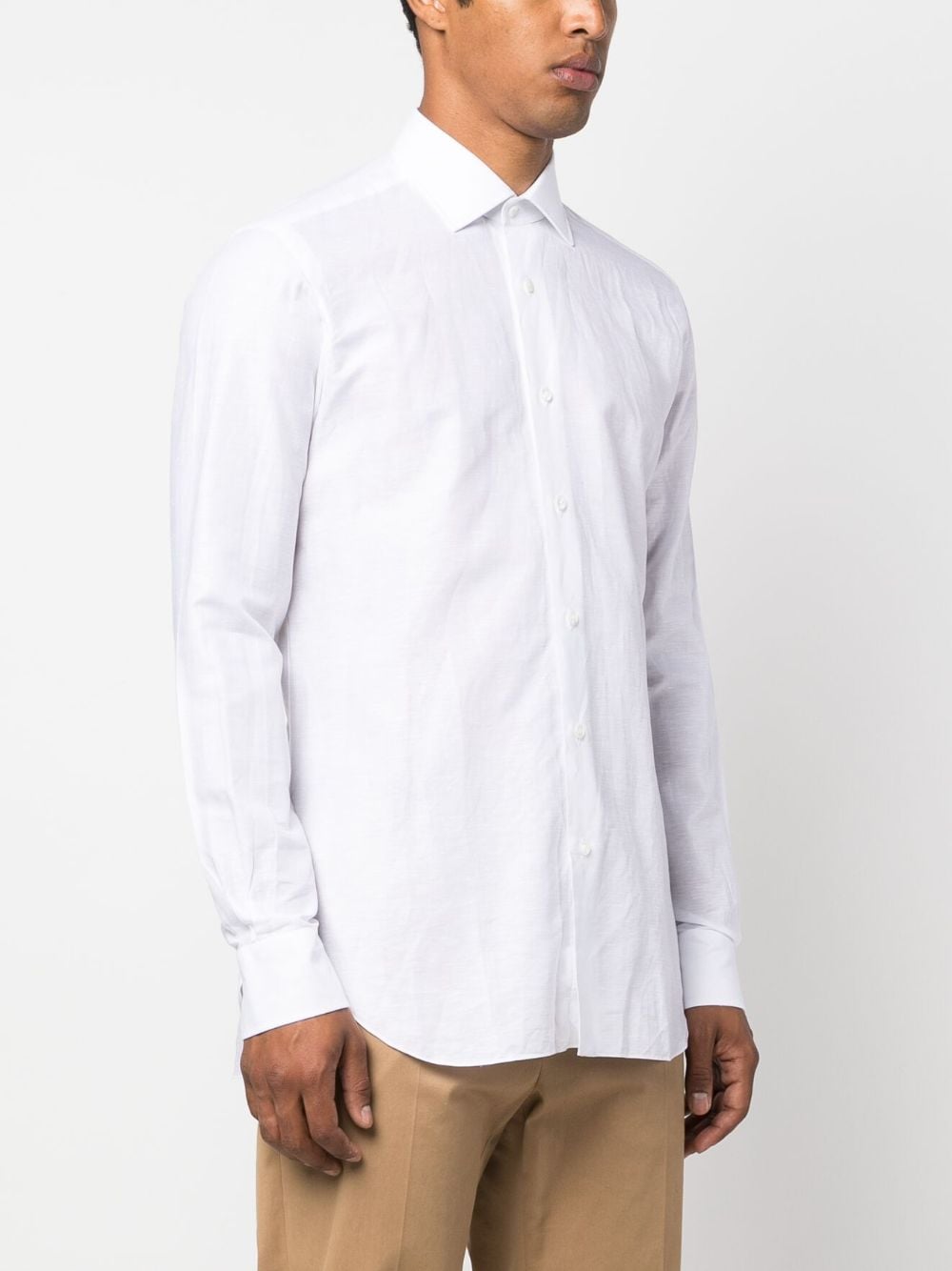 Shop Barba Long-sleeve Linen-cotton Shirt In White