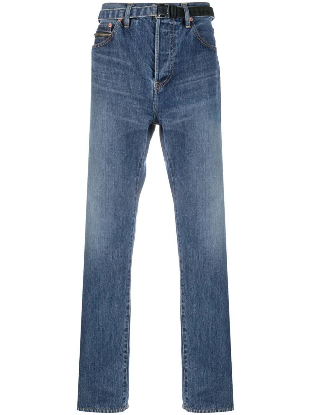 sacai belted denim trousers - Blue