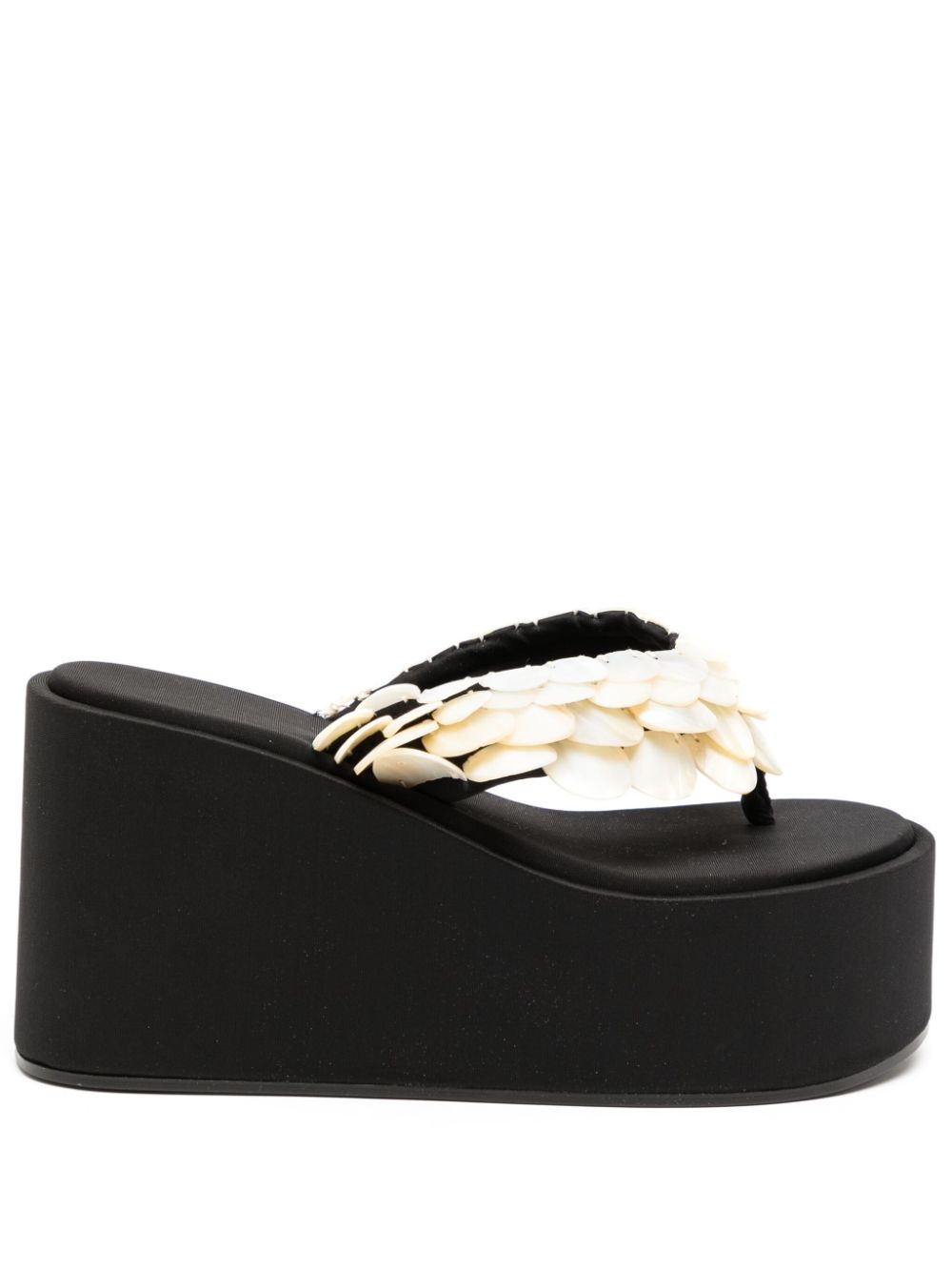 Coperni Shell-embellished Wedge Sandals In Black