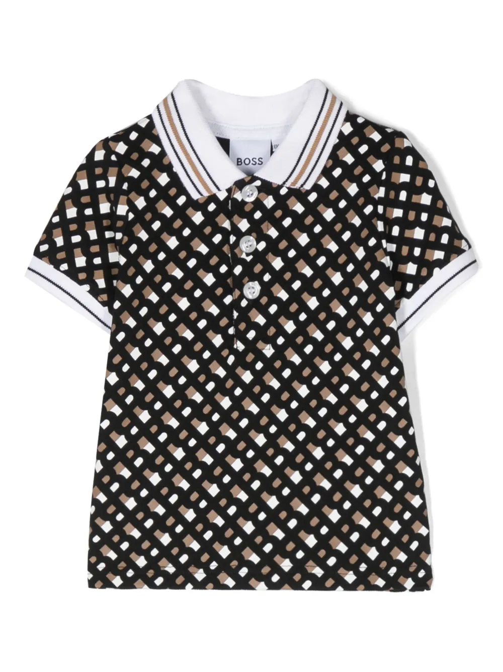 BOSS Kidswear monogram-pattern polo shirt - Black