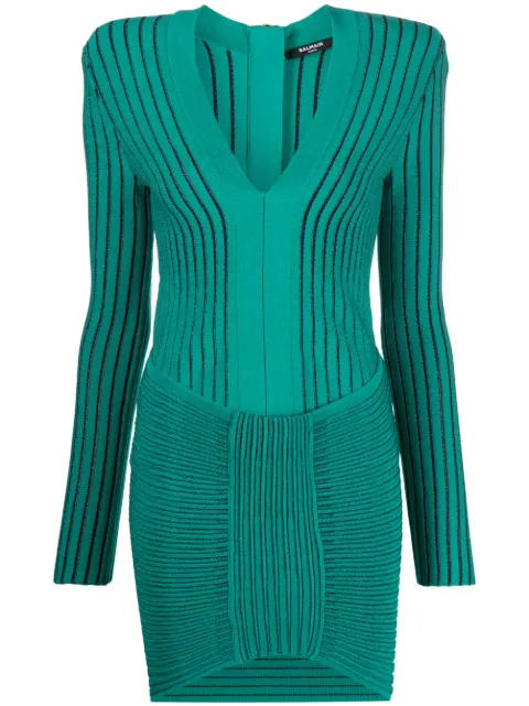 Balmain ribbed V-neck mini dress Women
