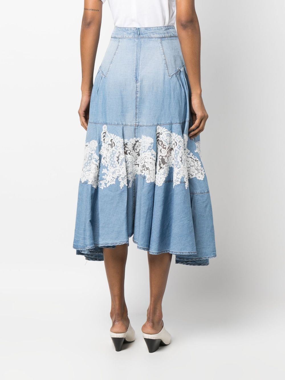 Shop Ermanno Scervino Lace-panelling Draped Denim Skirt In Blau