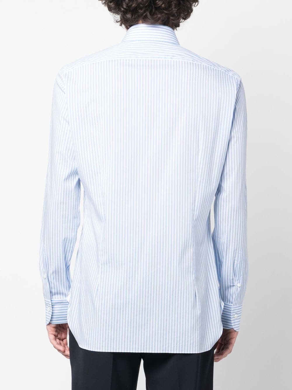 Shop Barba Vertical Stripe-print Stretch-cotton Shirt In Blue