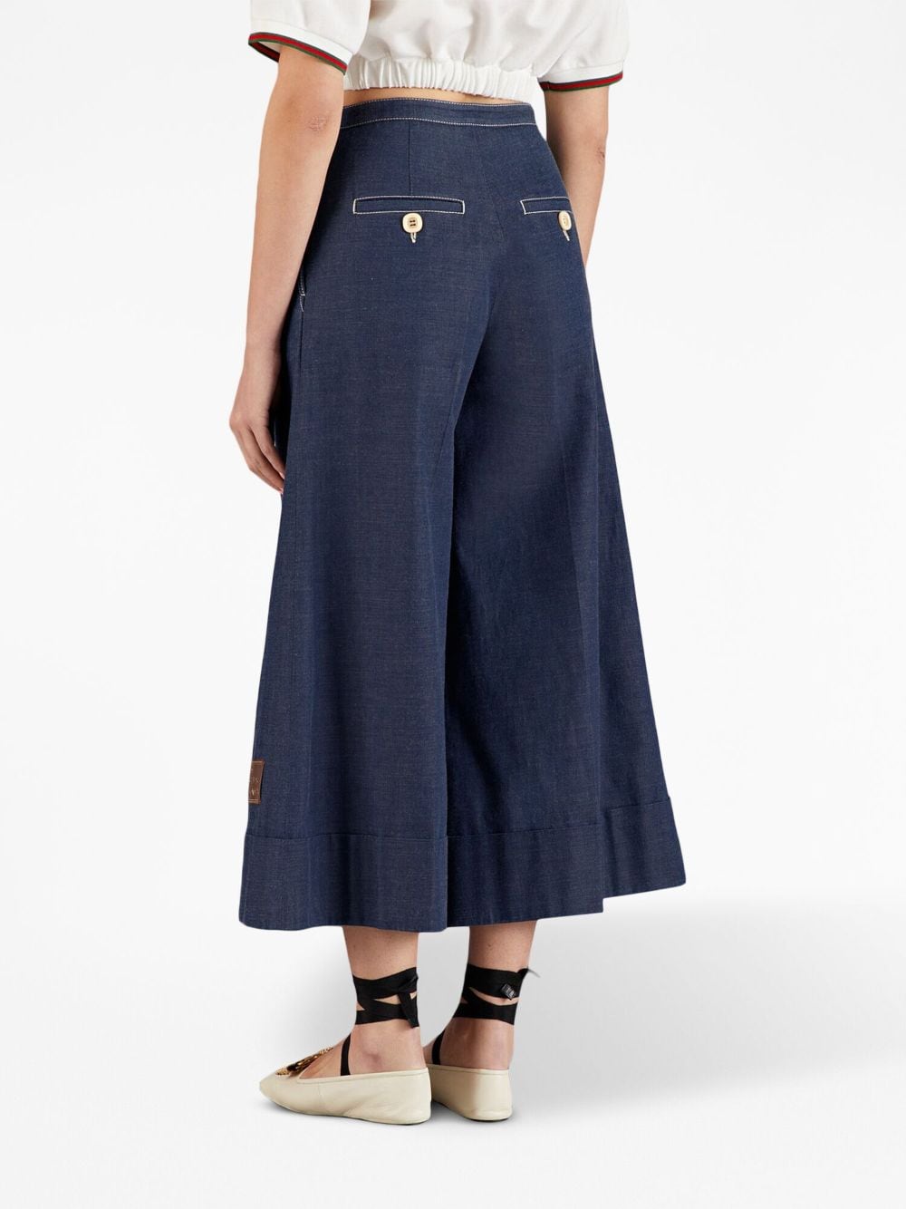 Shop Gucci Logo-patch Wide-leg Trousers In Blau