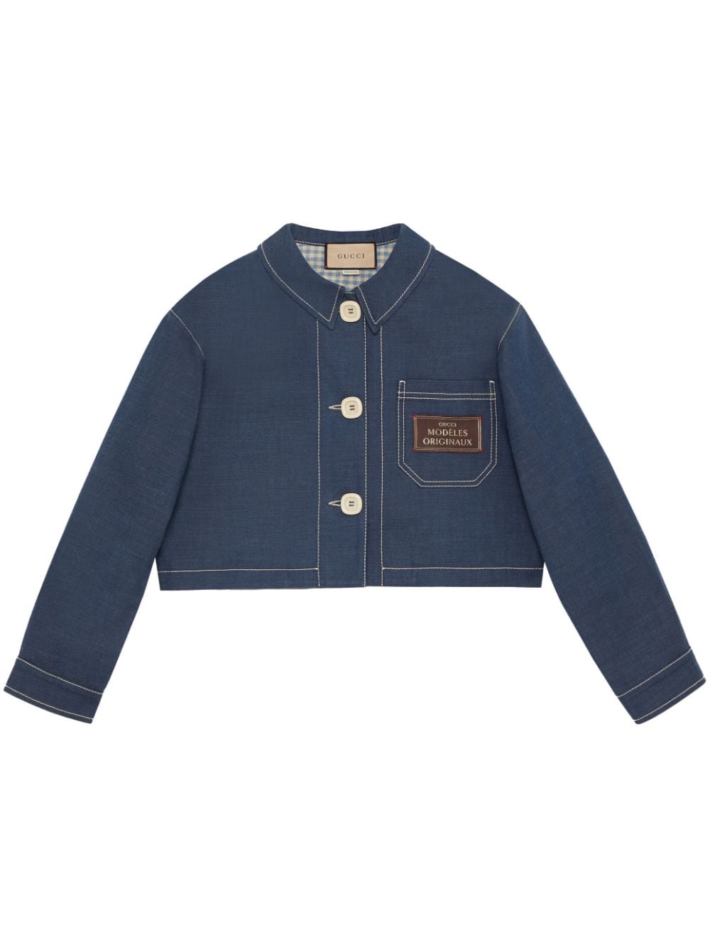 Shop Gucci Cropped Denim Jacket In Blue