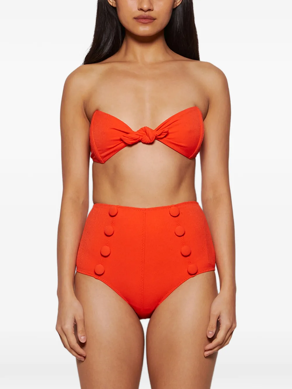 Lisa Marie Fernandez Poppy Knot Button High-waist Bikini In Orange