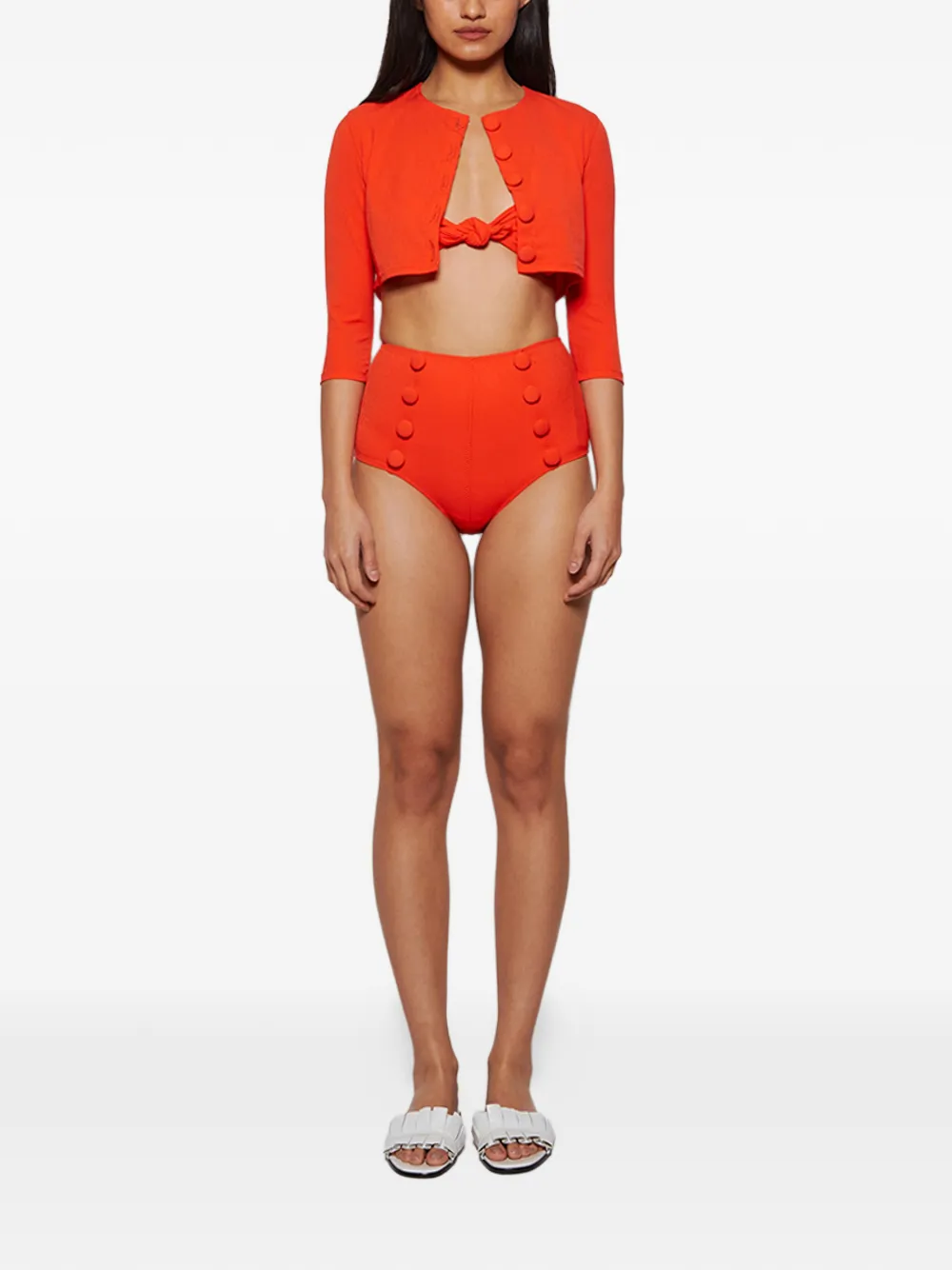 Lisa Marie Fernandez Poppy Knot Button High-waist Bikini In Orange
