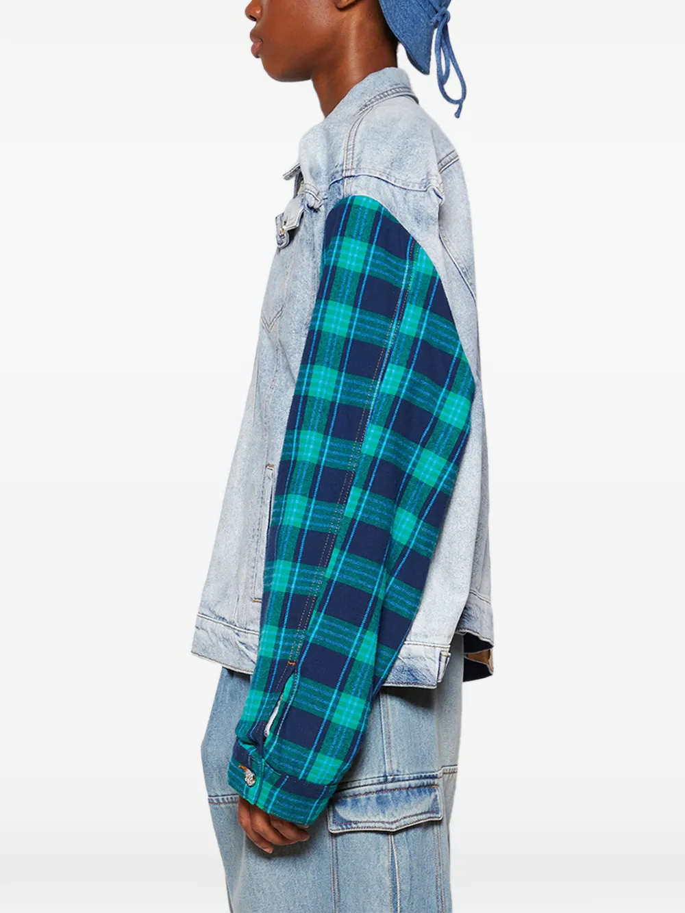 Natasha Zinko Denim jack met geruite mouwen Blauw