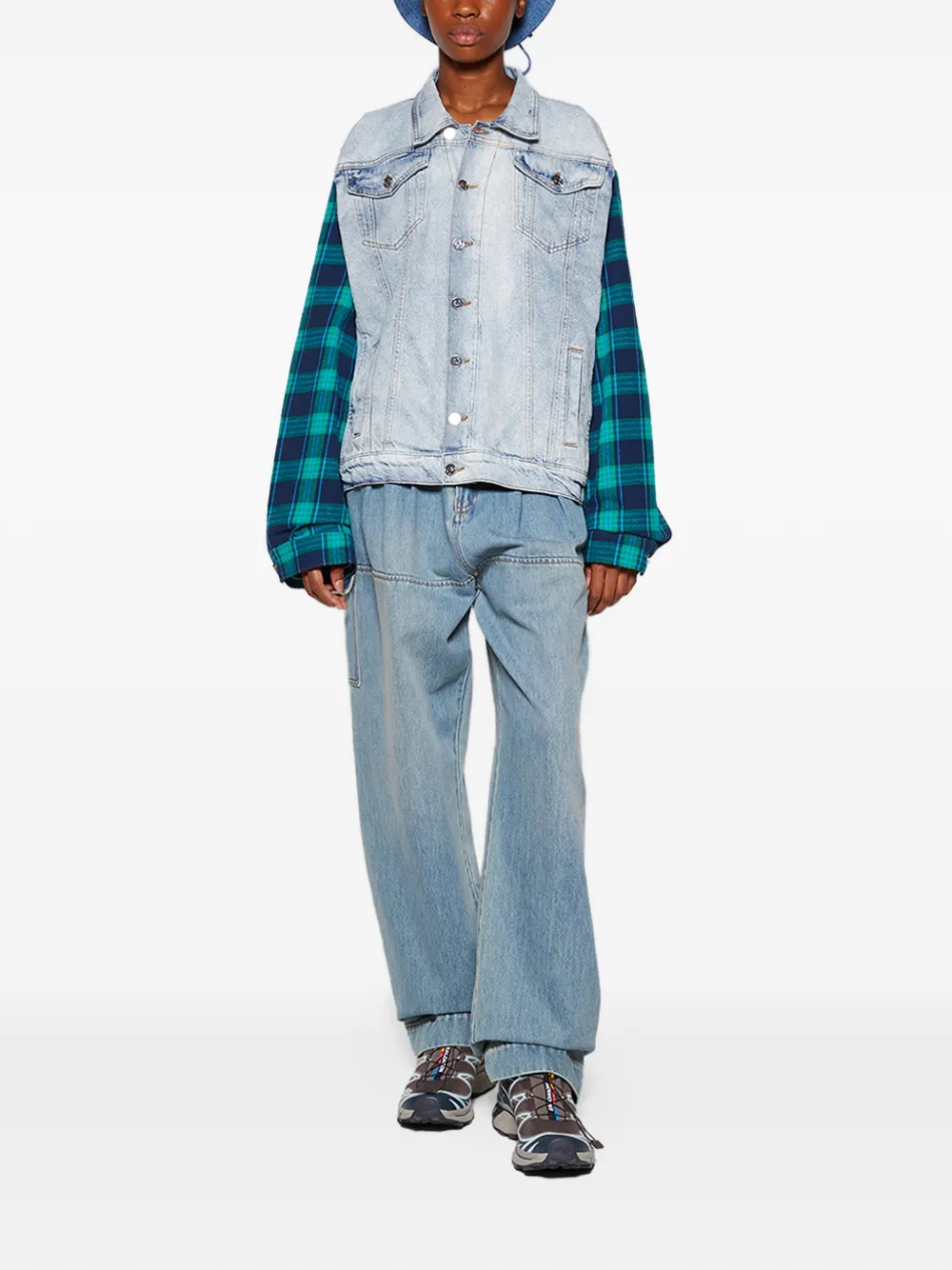 Natasha Zinko Denim jack met geruite mouwen Blauw