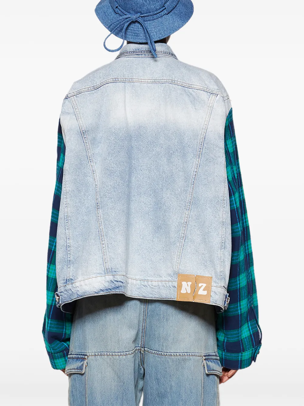 Natasha Zinko Denim jack met geruite mouwen Blauw