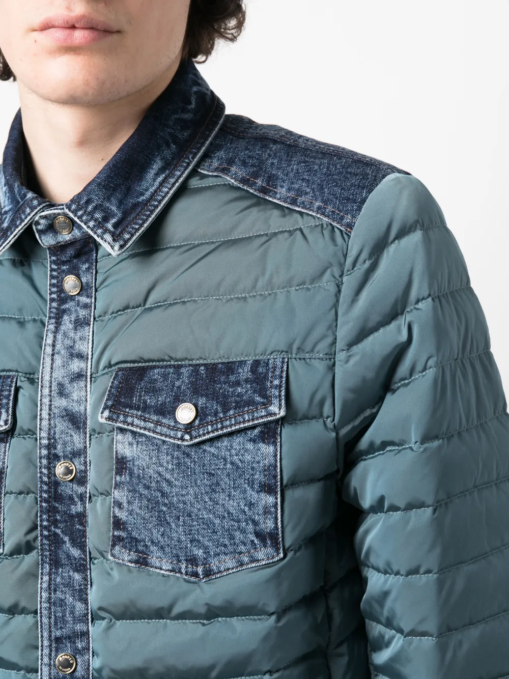 Moorer Crespi Denim Patchwork Down Jacket In Blau