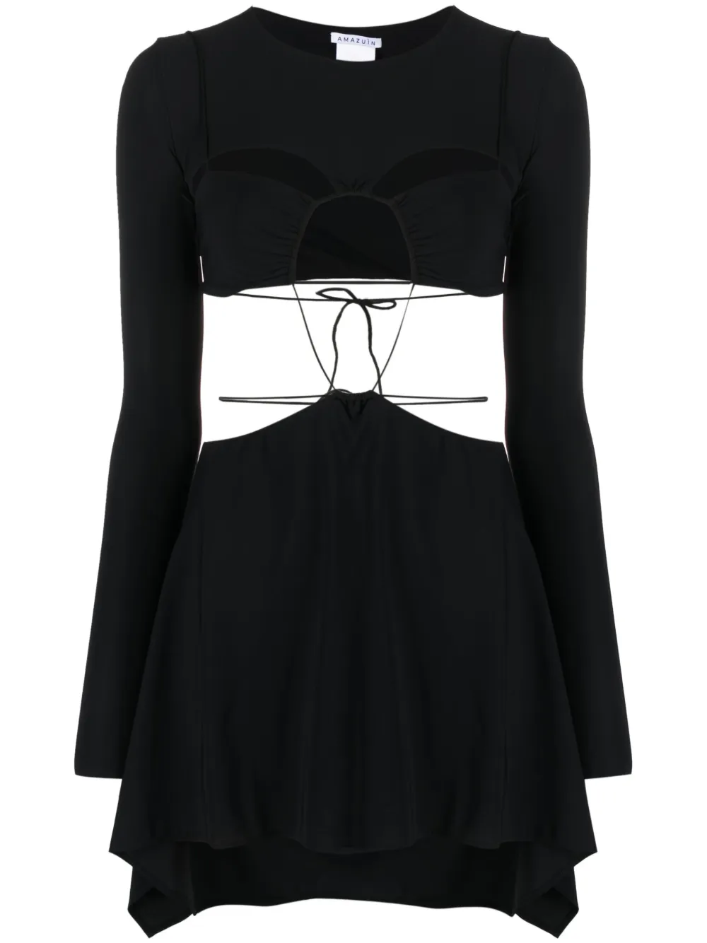 Amazuìn Kim cut-out asymmetric long-sleeve minidress - Black