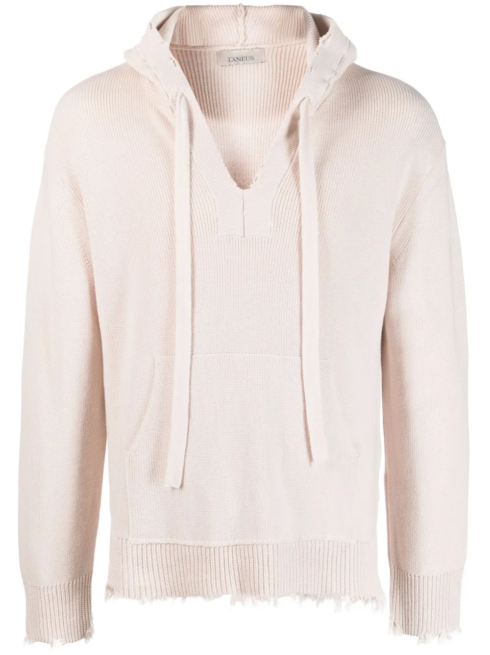 Laneus knitted drawstring hoodie - Neutrals