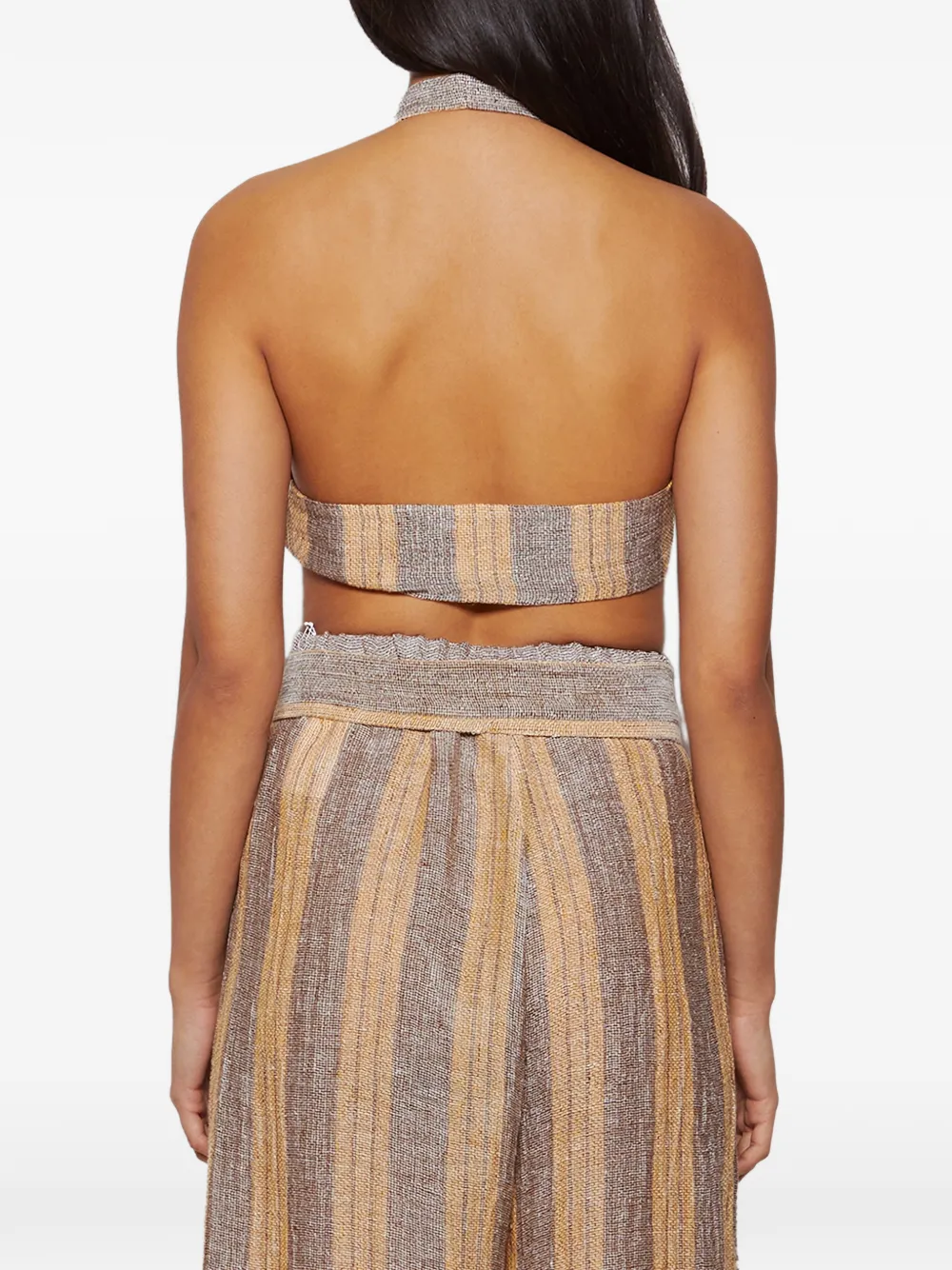 Lisa Marie Fernandez Gestreepte top met halternek Beige