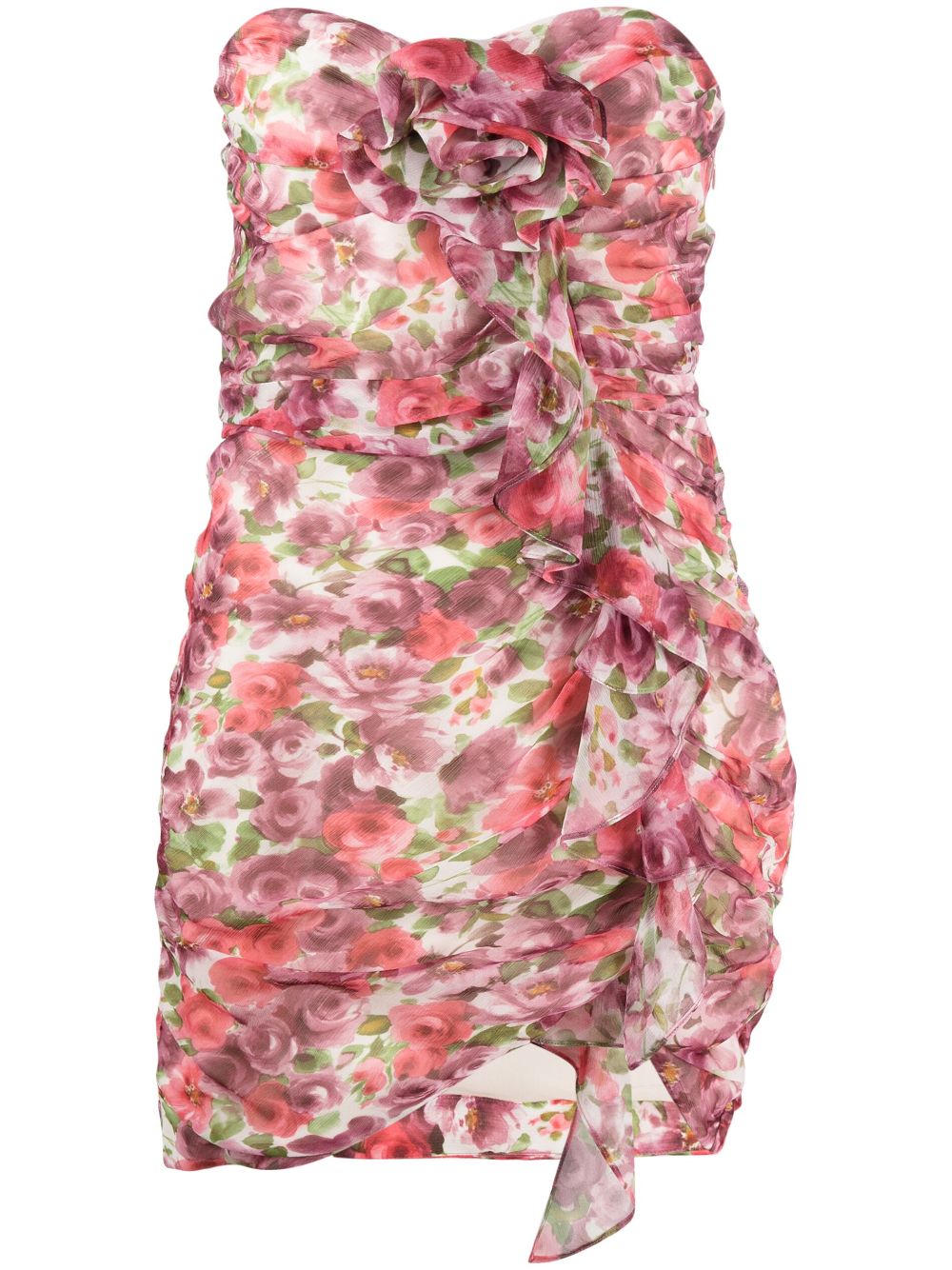 Alessandra Rich floral-print ruffled silk minidress - Pink