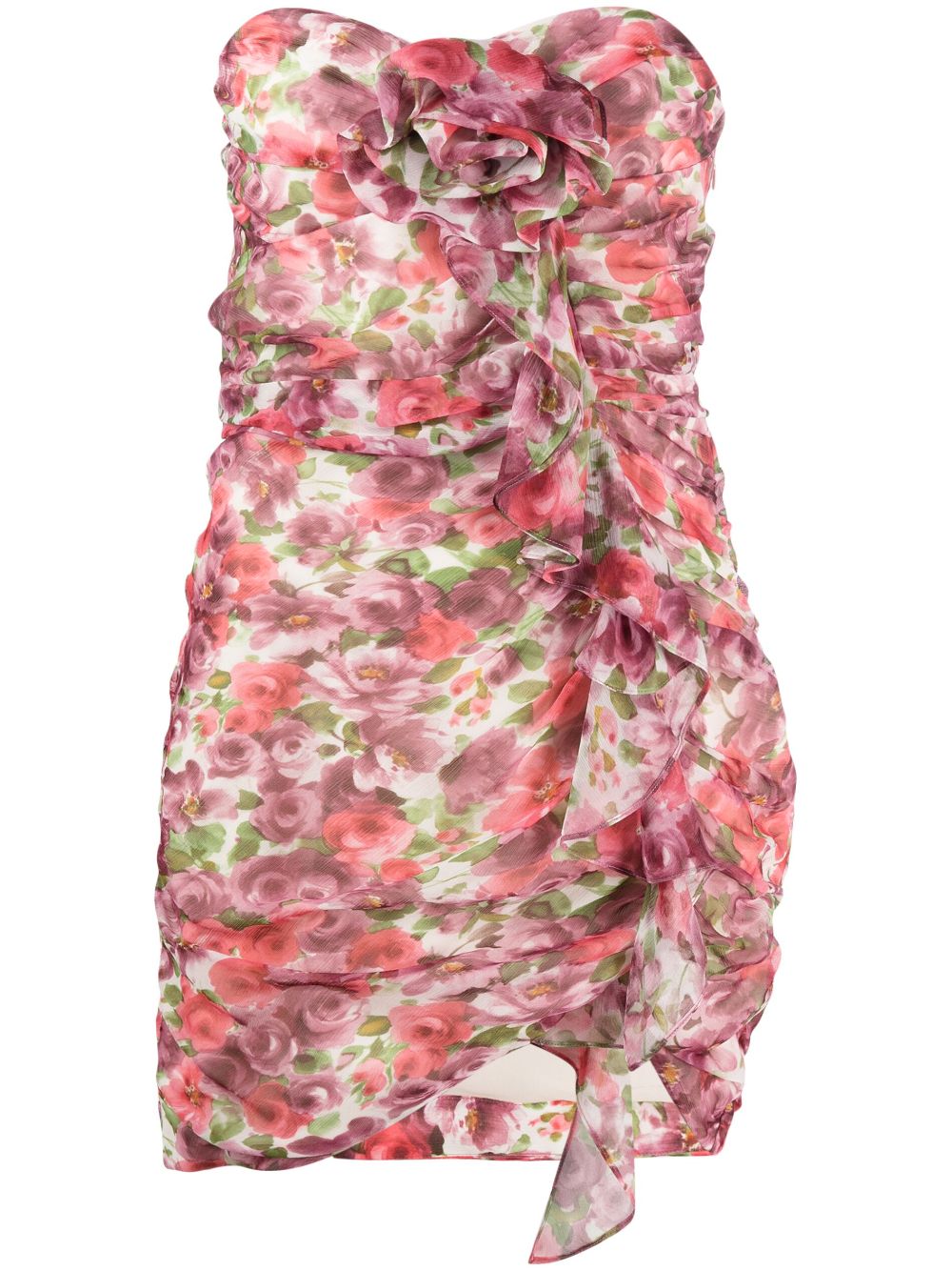 Shop Alessandra Rich Floral-print Ruffled Silk Minidress In Rosa