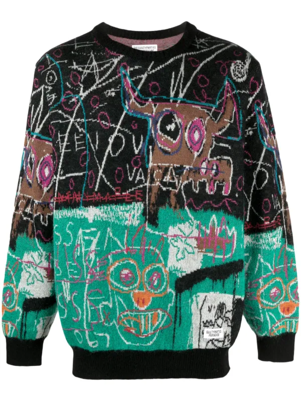 WACKO MARIA Jean-Michel Basquiat intarsia-knit Jumper - Farfetch