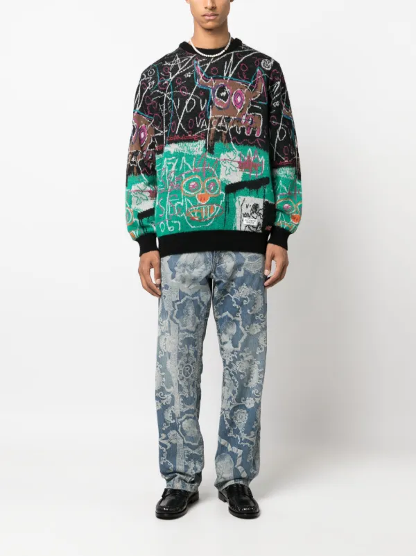 WACKO MARIA Jean-Michel Basquiat intarsia-knit Jumper - Farfetch