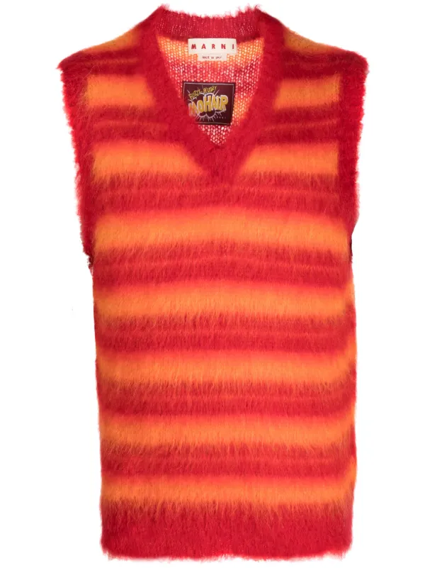 Marni brushed-mohair Striped Vest | Red | FARFETCH