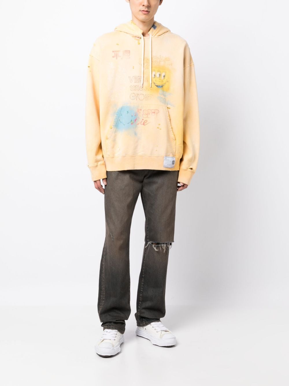 Maison Mihara Yasuhiro bleached-effect Cotton Hoodie - Farfetch