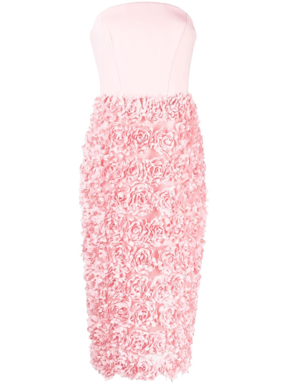 Marchesa Notte floral-embroidery strapless midi dress - Pink