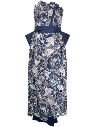 Marchesa notte strapless floral dress best sale