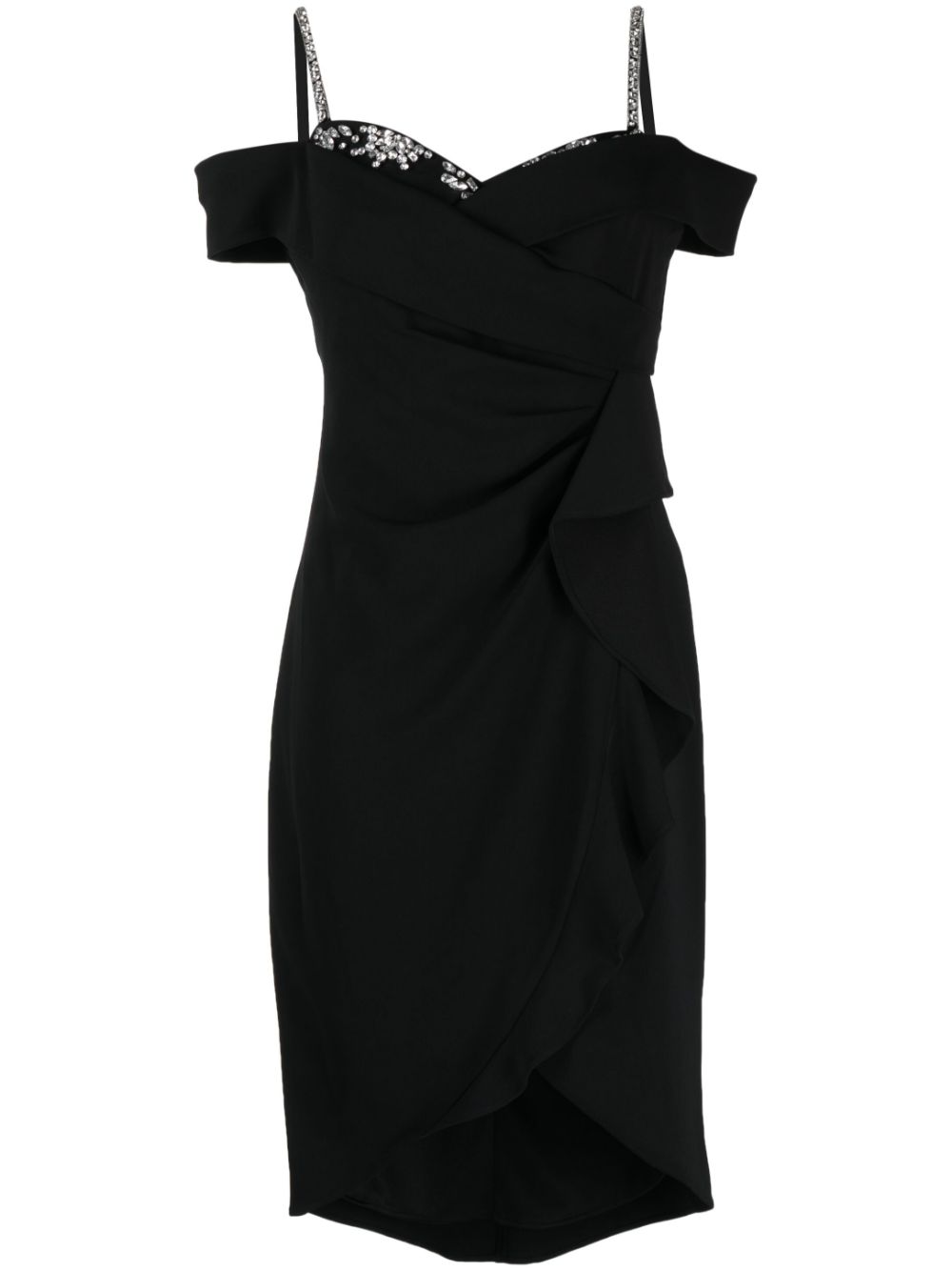Marchesa Notte Cold-shoulder Ruffled Minidress In Black