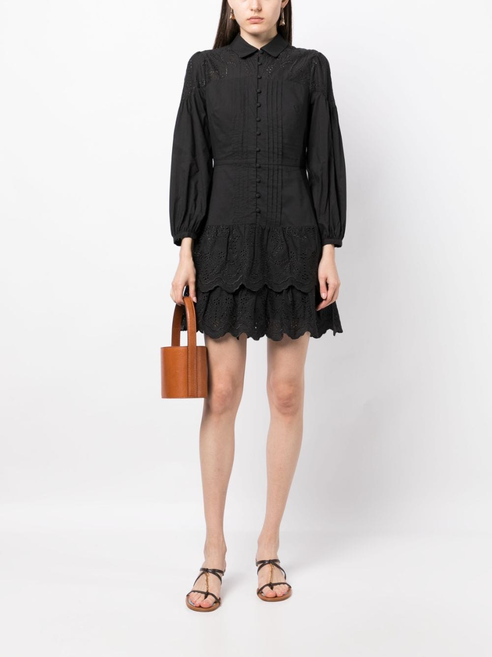 Marchesa Rosa Marigold broderie-anglaise mini shirtdress - Zwart