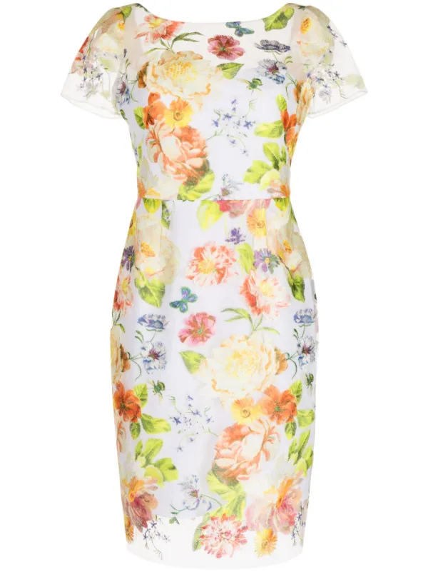 Marchesa Notte floral embroidered short sleeve Minidress Farfetch