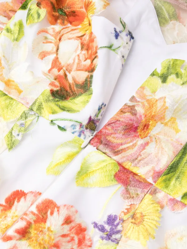 Marchesa Notte floral-embroidered short-sleeve Minidress