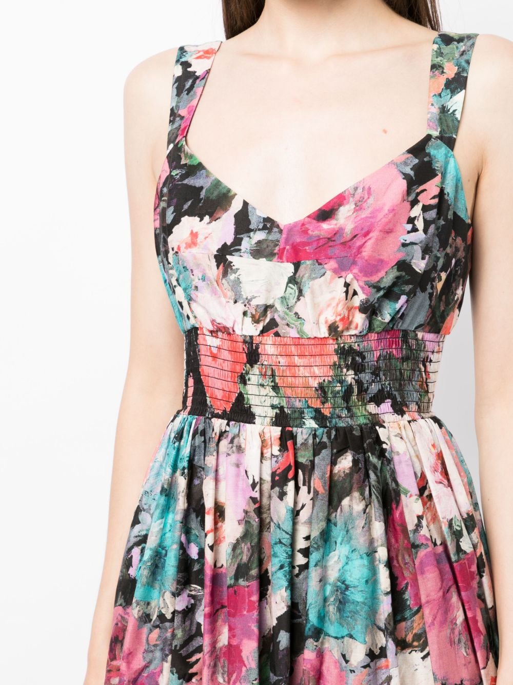 Shop Marchesa Rosa Betony Floral-print Midi Dress In Black