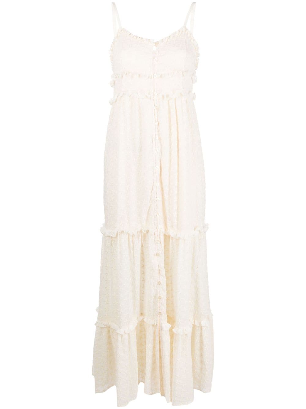 LIU JO floral-embroidery ruffled long dress - Neutrals