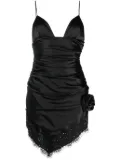 Alessandra Rich rose-appliqué asymmetric minidress - Black