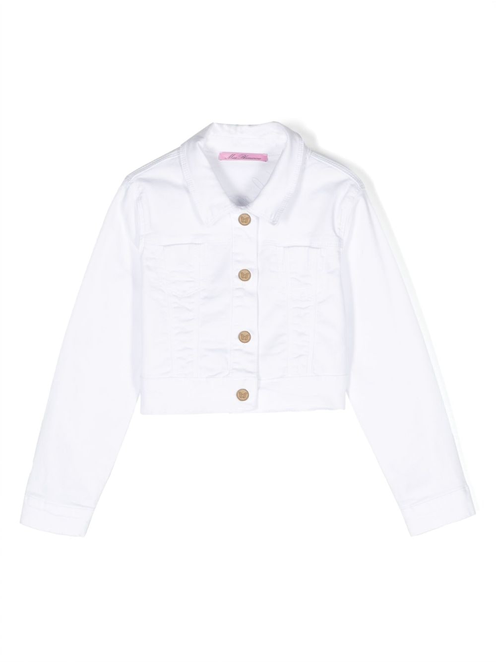 Miss Blumarine Kids' Embroidered-logo Denim Jacket In White